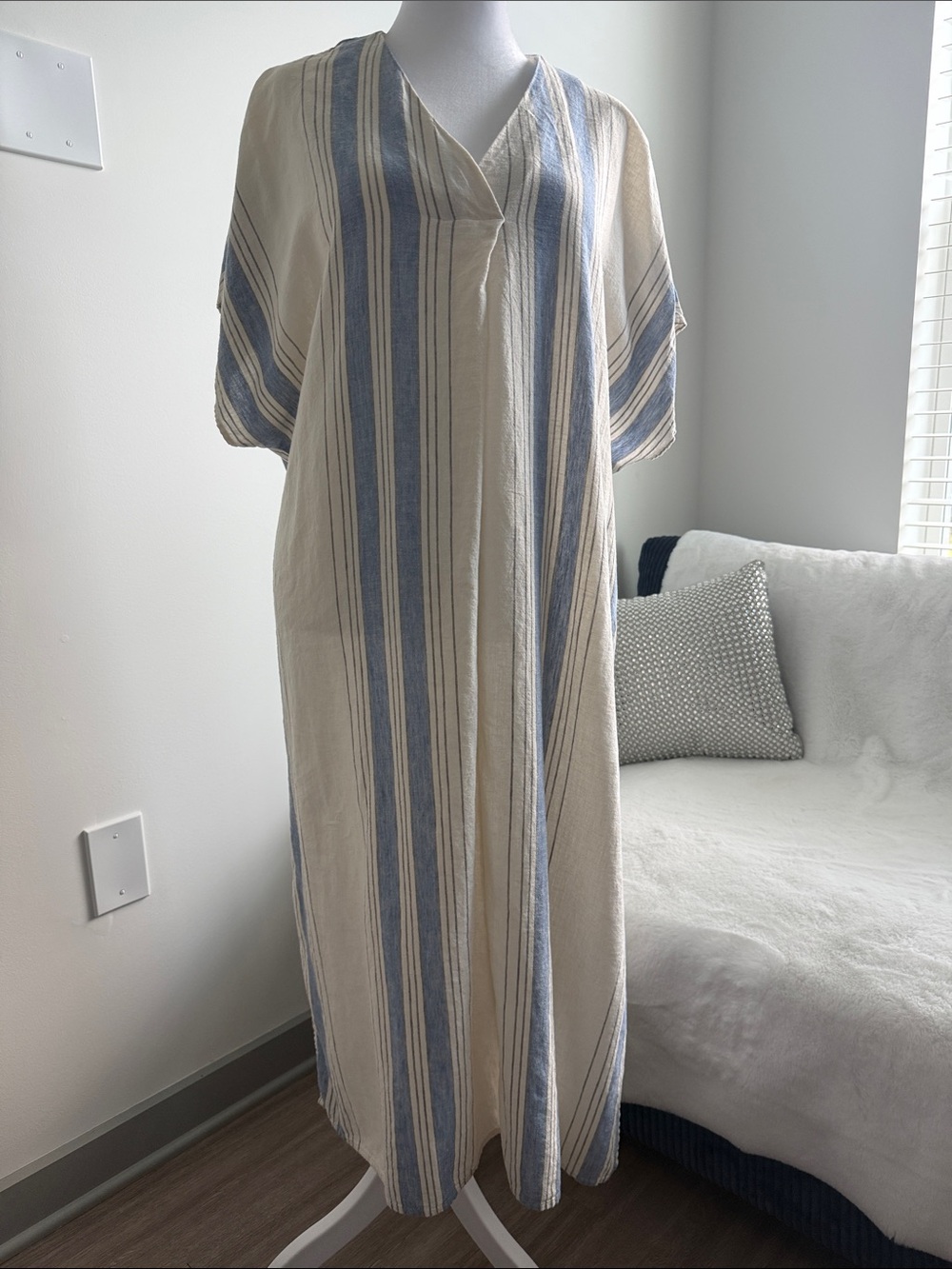 Banana Republic Cream and Blue Striped Caftan Coverup